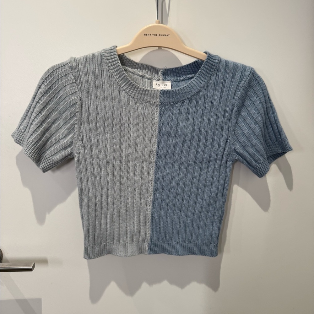 Le Lis Light Blue Ribbed Knit Top